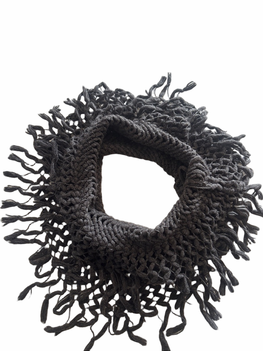 American Eagle Charcoal Gray Knit Cozy Fringe Infinity Circle Scarf